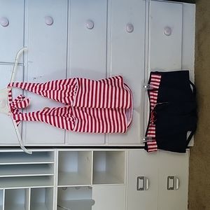 Marina West 2 piece swim suit red striped and naxy XXL